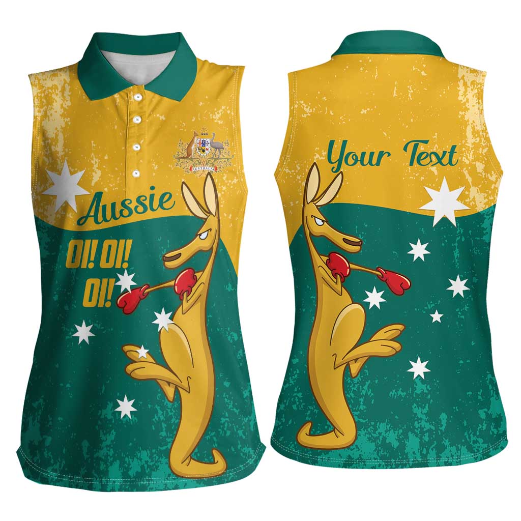 Personalised Boxing Kangaroo Women Sleeveless Polo Shirt Aussie Oi Oi Oi Sporty National Color - Aussie Hoodie