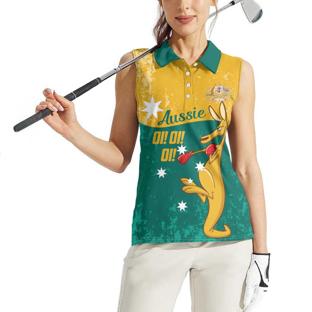 Personalised Boxing Kangaroo Women Sleeveless Polo Shirt Aussie Oi Oi Oi Sporty National Color - Aussie Hoodie