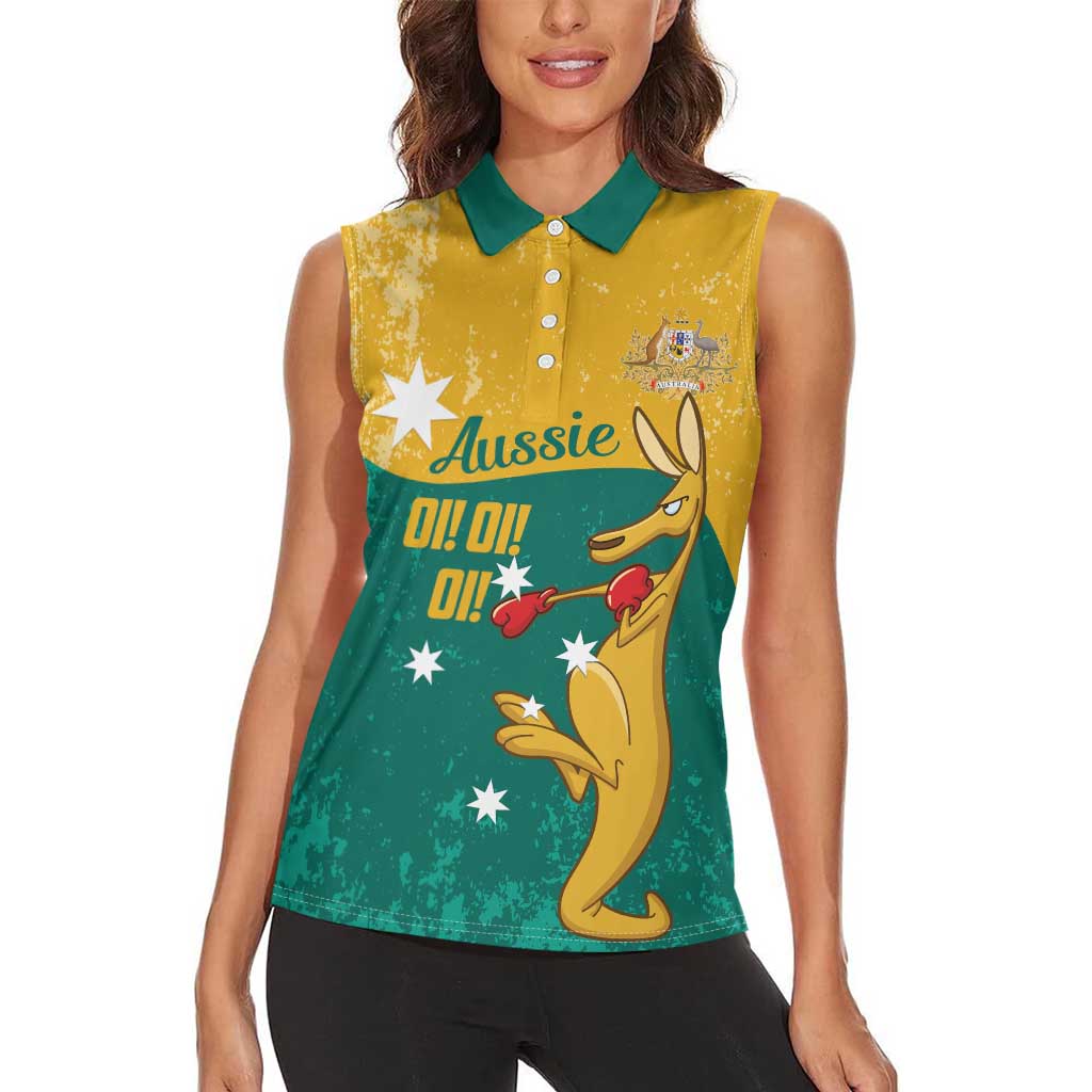 Personalised Boxing Kangaroo Women Sleeveless Polo Shirt Aussie Oi Oi Oi Sporty National Color - Aussie Hoodie