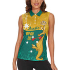 Personalised Boxing Kangaroo Women Sleeveless Polo Shirt Aussie Oi Oi Oi Sporty National Color - Aussie Hoodie