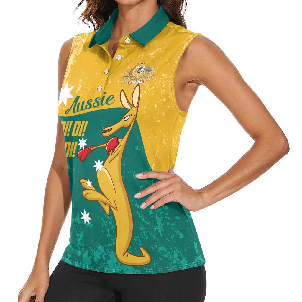 Personalised Boxing Kangaroo Women Sleeveless Polo Shirt Aussie Oi Oi Oi Sporty National Color - Aussie Hoodie