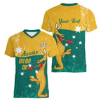 Personalised Boxing Kangaroo Women V-Neck T-Shirt Aussie Oi Oi Oi Sporty National Color - Aussie Hoodie