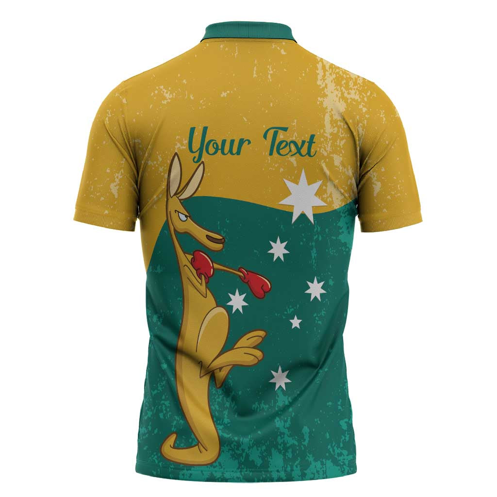 Personalised Boxing Kangaroo Zipper Polo Shirt Aussie Oi Oi Oi Sporty National Color - Aussie Hoodie