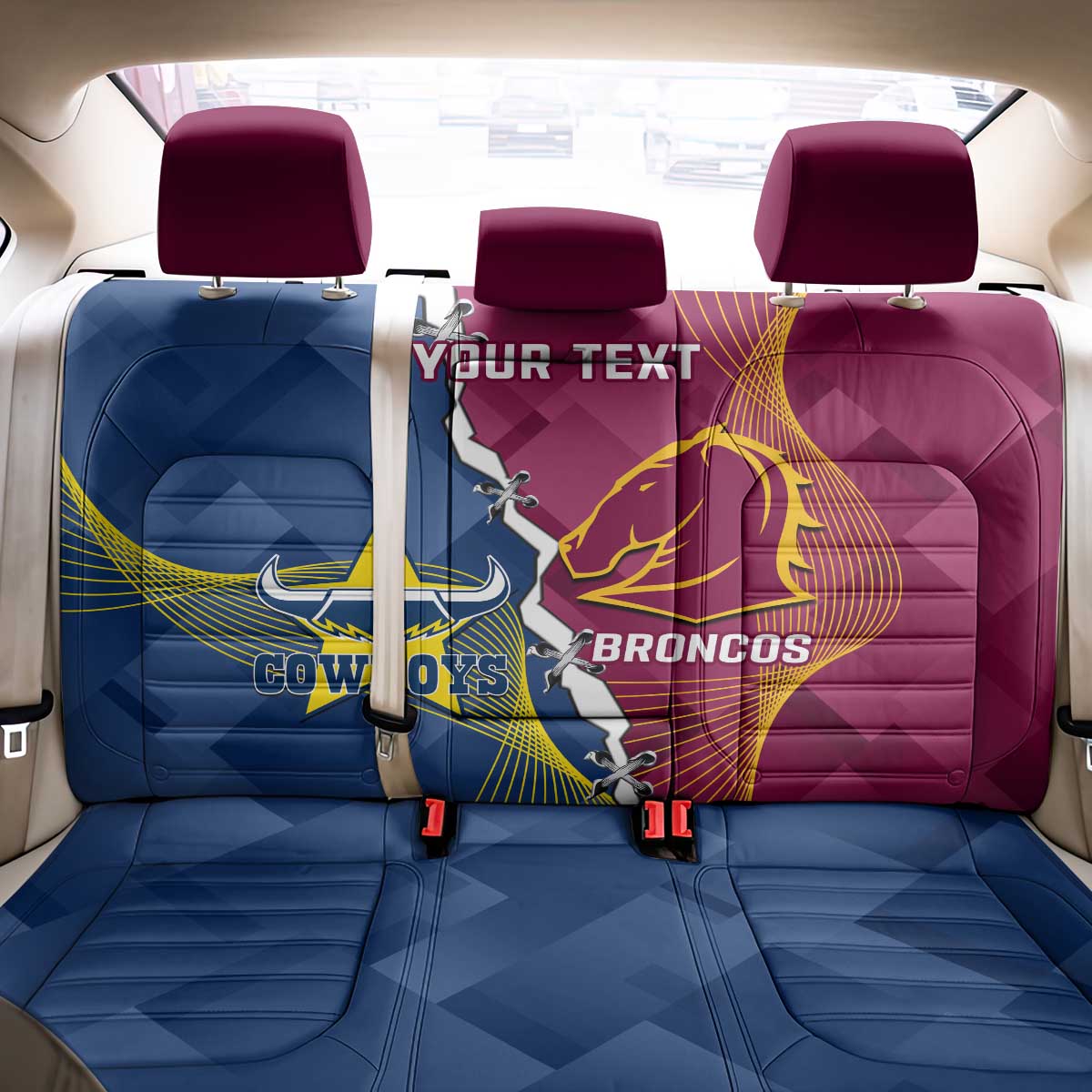 Custom Cowboys And Broncos Rugby Back Car Seat Cover Dynamic Style