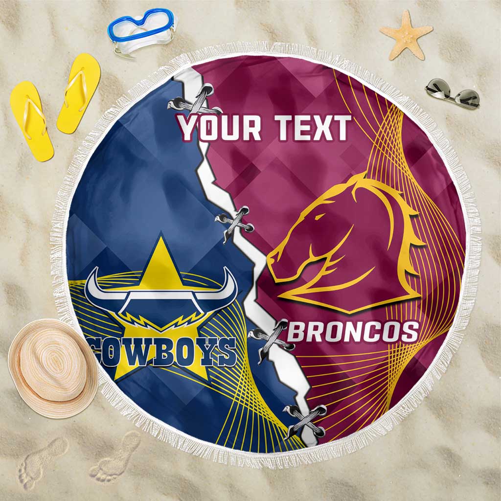 Custom Cowboys And Broncos Rugby Beach Blanket Dynamic Style