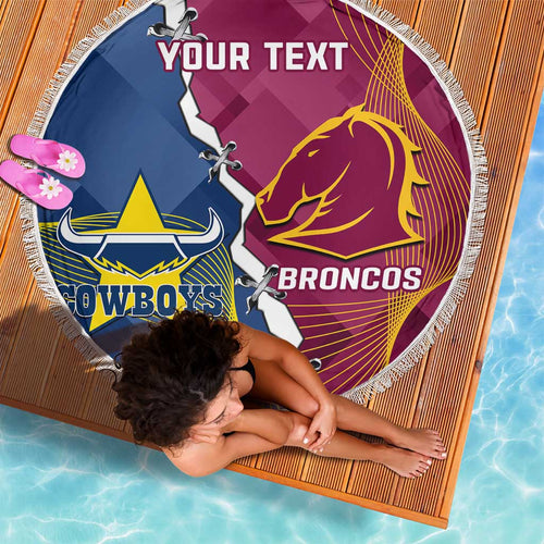 Custom Cowboys And Broncos Rugby Beach Blanket Dynamic Style