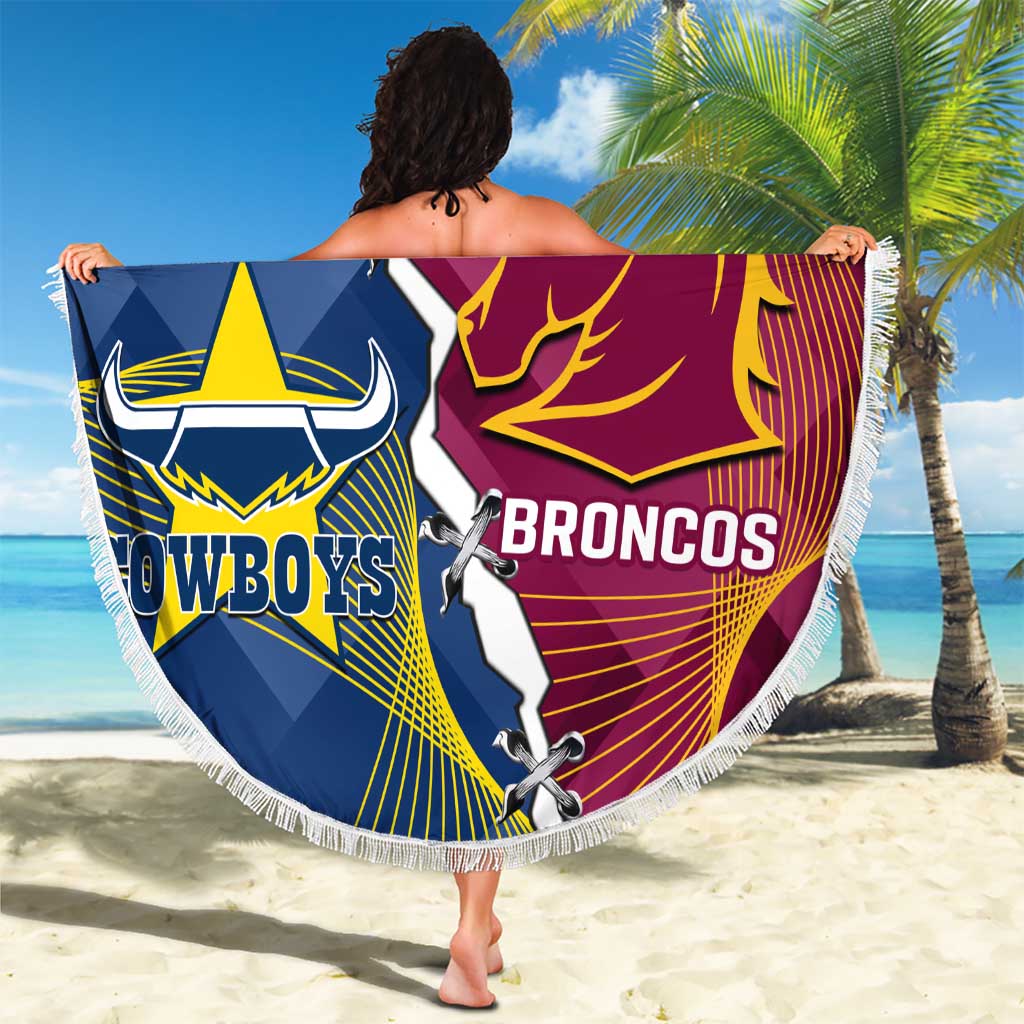 Custom Cowboys And Broncos Rugby Beach Blanket Dynamic Style