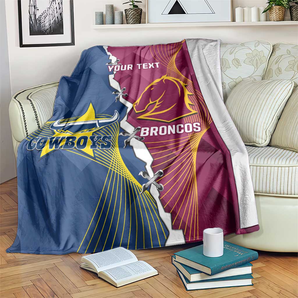 Custom Cowboys And Broncos Rugby Blanket Dynamic Style