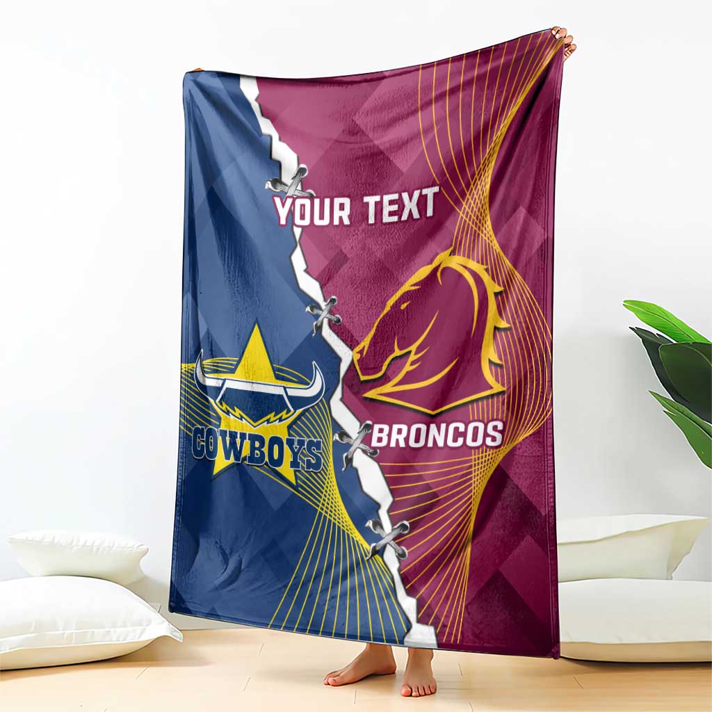 Custom Cowboys And Broncos Rugby Blanket Dynamic Style