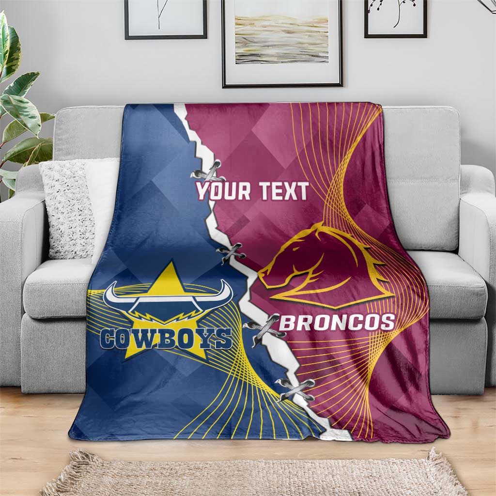Custom Cowboys And Broncos Rugby Blanket Dynamic Style