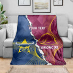 Custom Cowboys And Broncos Rugby Blanket Dynamic Style