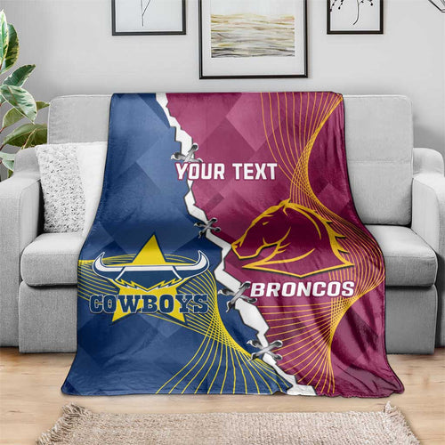 Custom Cowboys And Broncos Rugby Blanket Dynamic Style