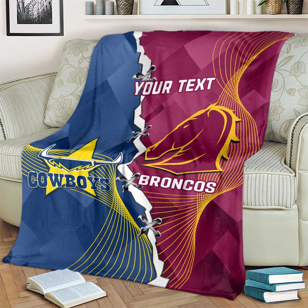 Custom Cowboys And Broncos Rugby Blanket Dynamic Style