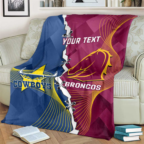 Custom Cowboys And Broncos Rugby Blanket Dynamic Style