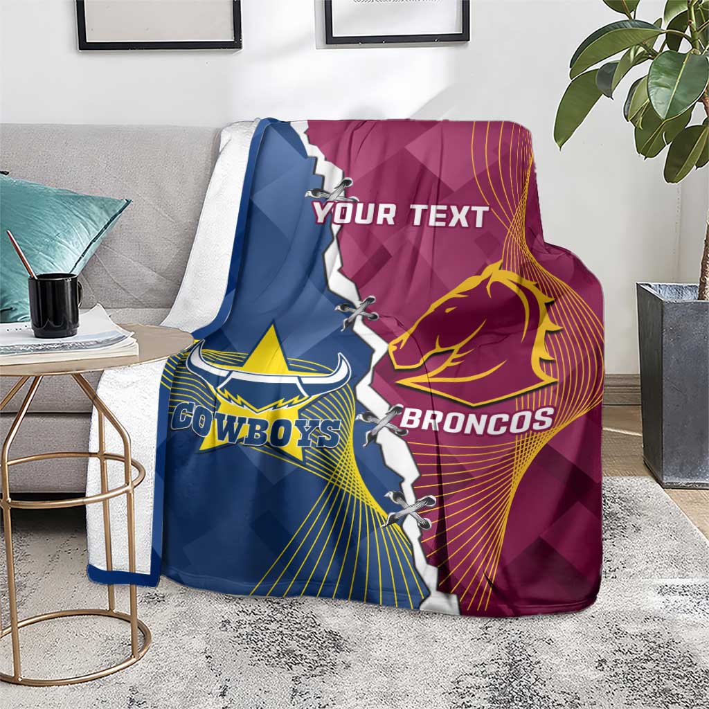 Custom Cowboys And Broncos Rugby Blanket Dynamic Style
