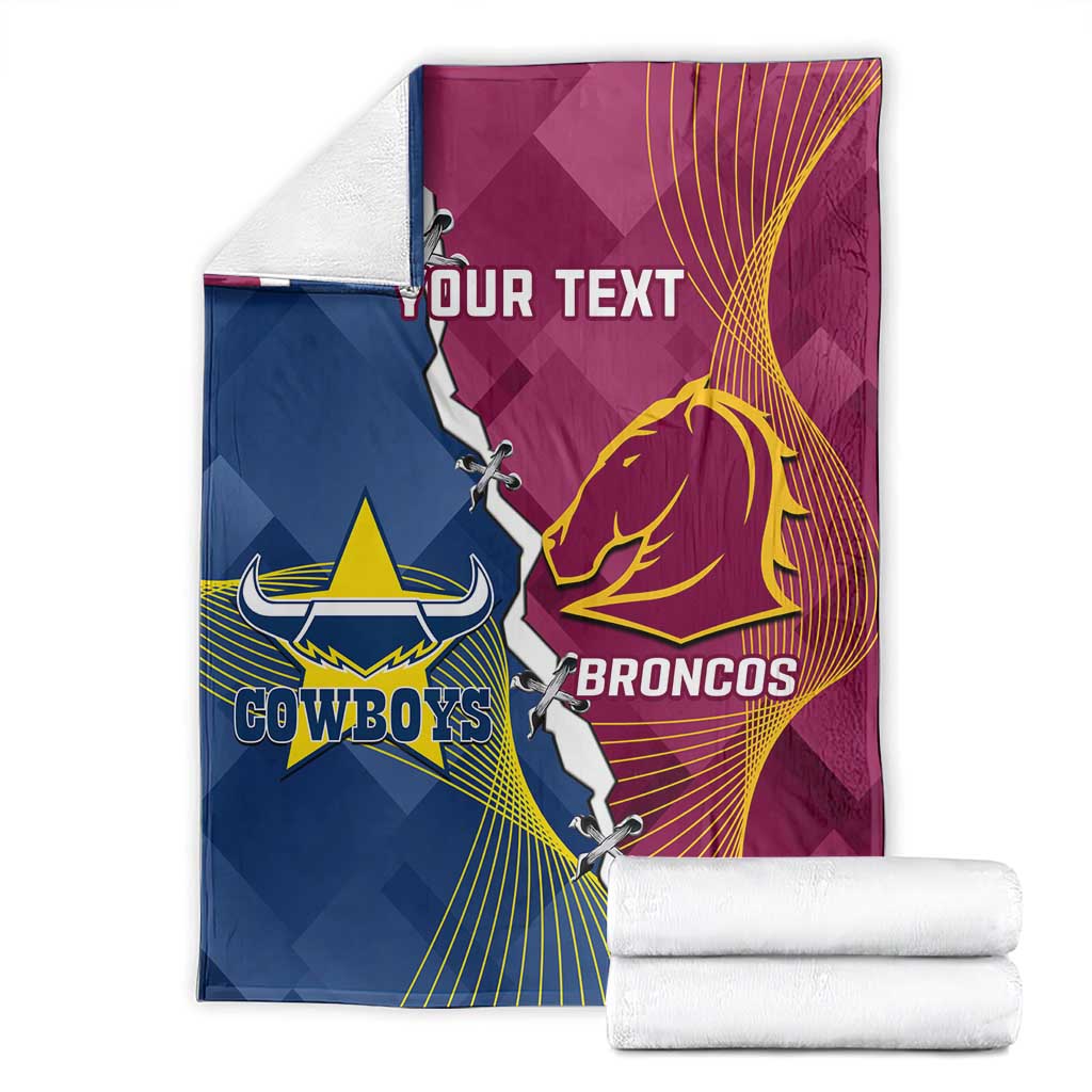 Custom Cowboys And Broncos Rugby Blanket Dynamic Style