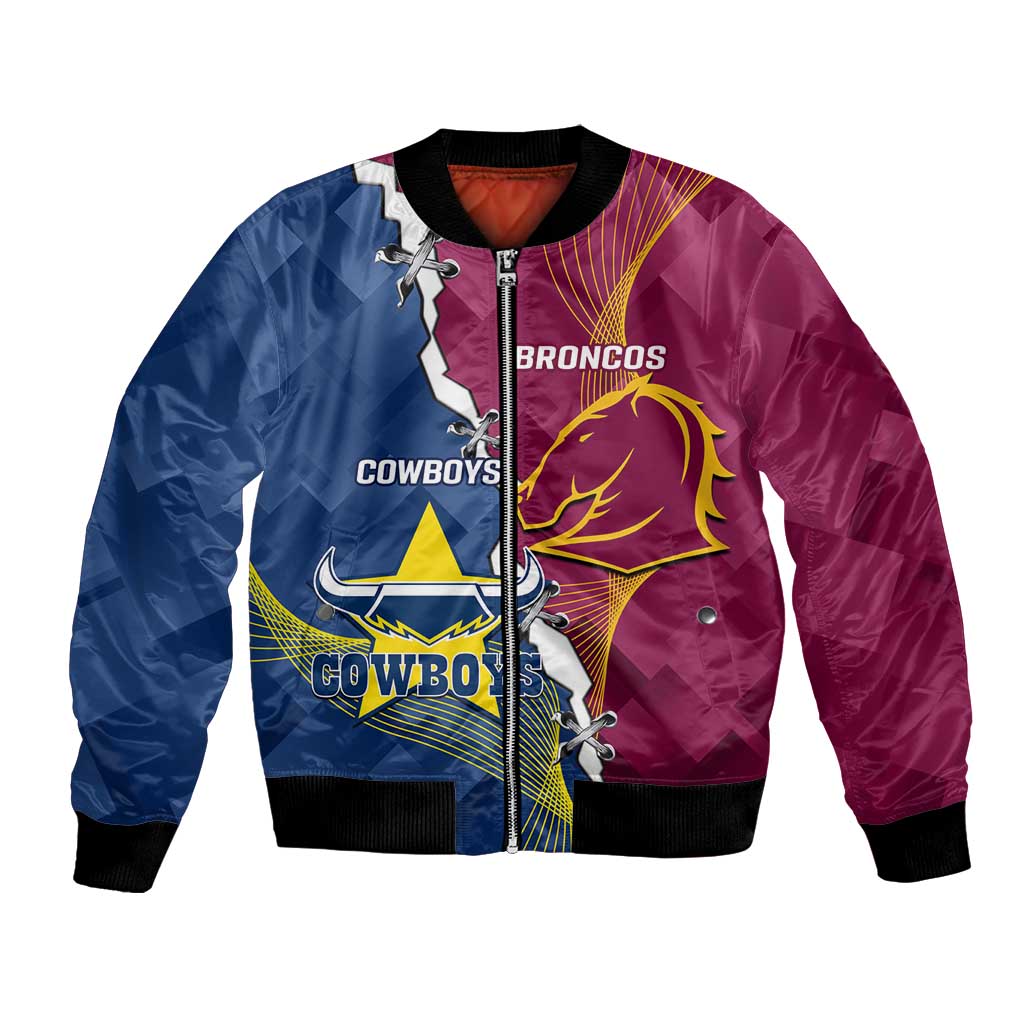Custom Cowboys And Broncos Rugby Bomber Jacket Dynamic Style