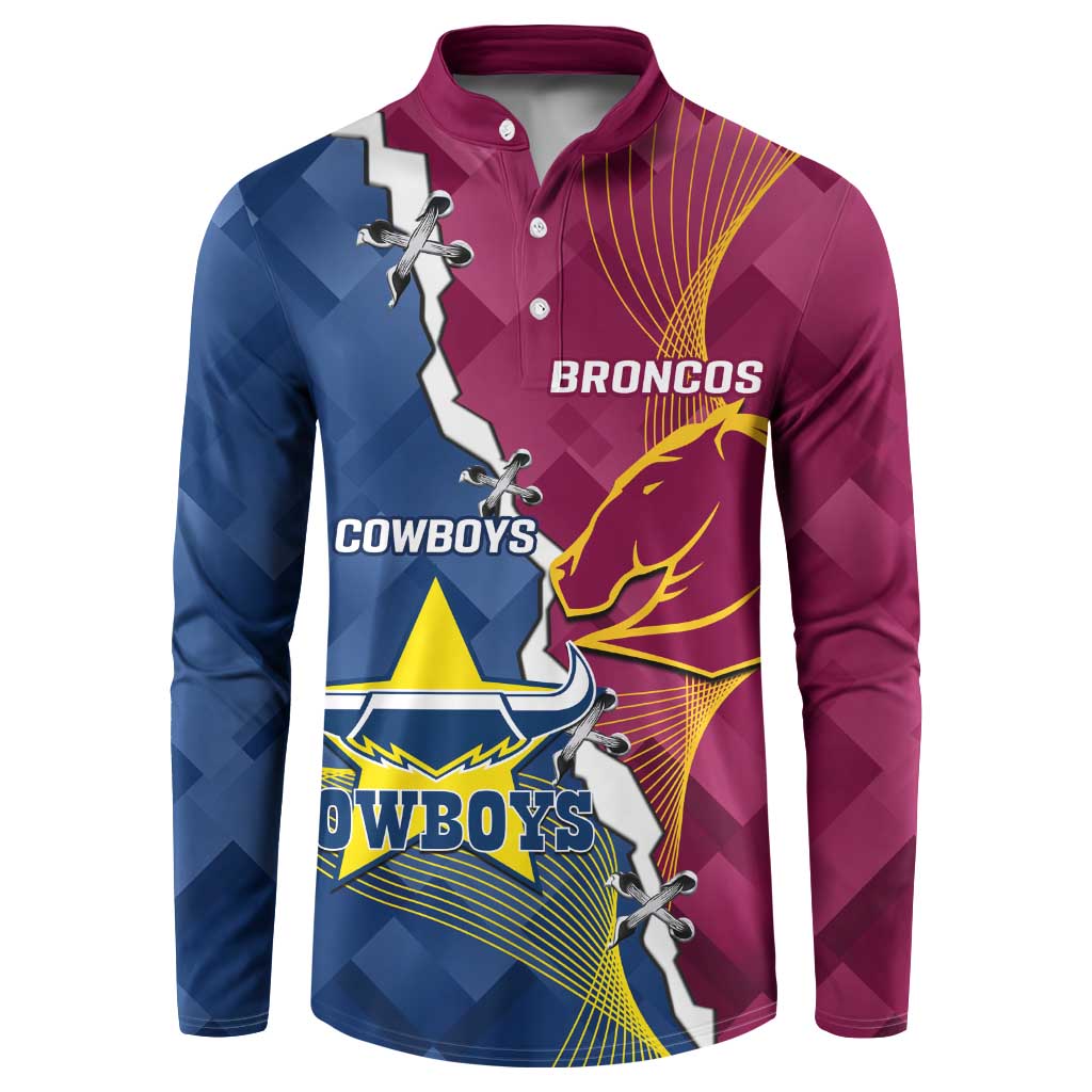 Custom Cowboys And Broncos Rugby Button Sweatshirt Dynamic Style