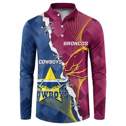 Custom Cowboys And Broncos Rugby Button Sweatshirt Dynamic Style