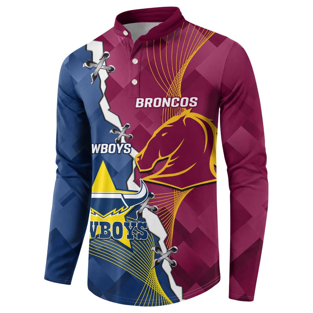 Custom Cowboys And Broncos Rugby Button Sweatshirt Dynamic Style