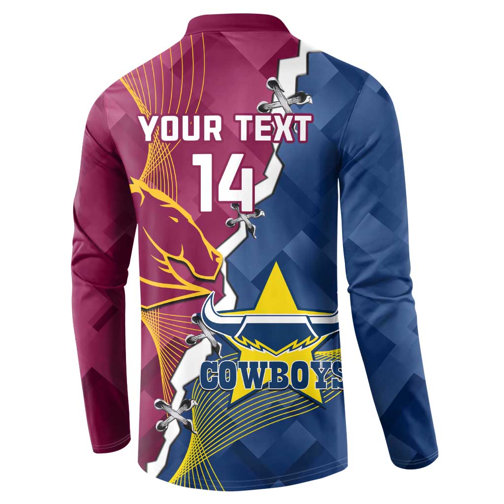 Custom Cowboys And Broncos Rugby Button Sweatshirt Dynamic Style