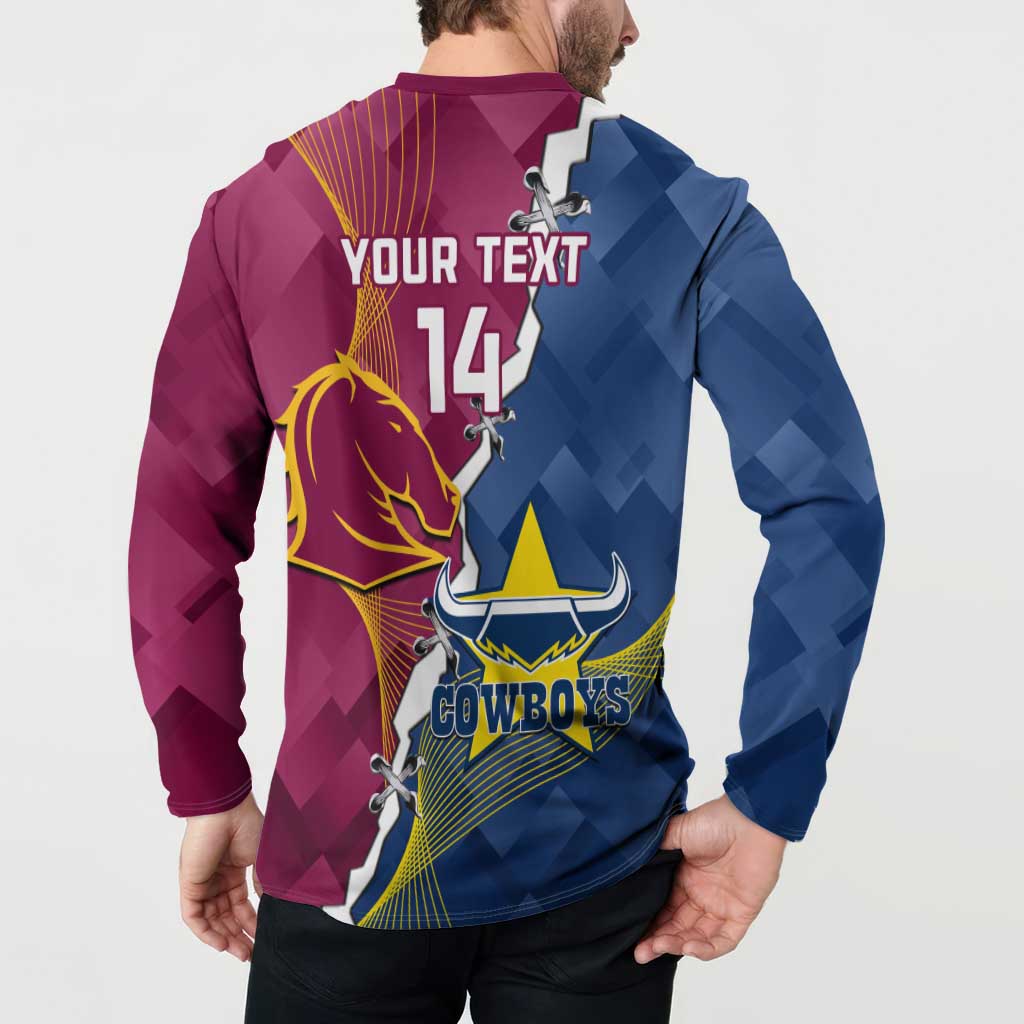 Custom Cowboys And Broncos Rugby Button Sweatshirt Dynamic Style