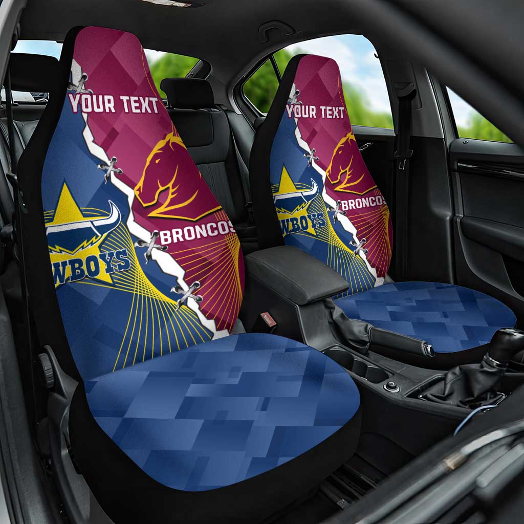 Custom Cowboys And Broncos Rugby Car Seat Cover Dynamic Style