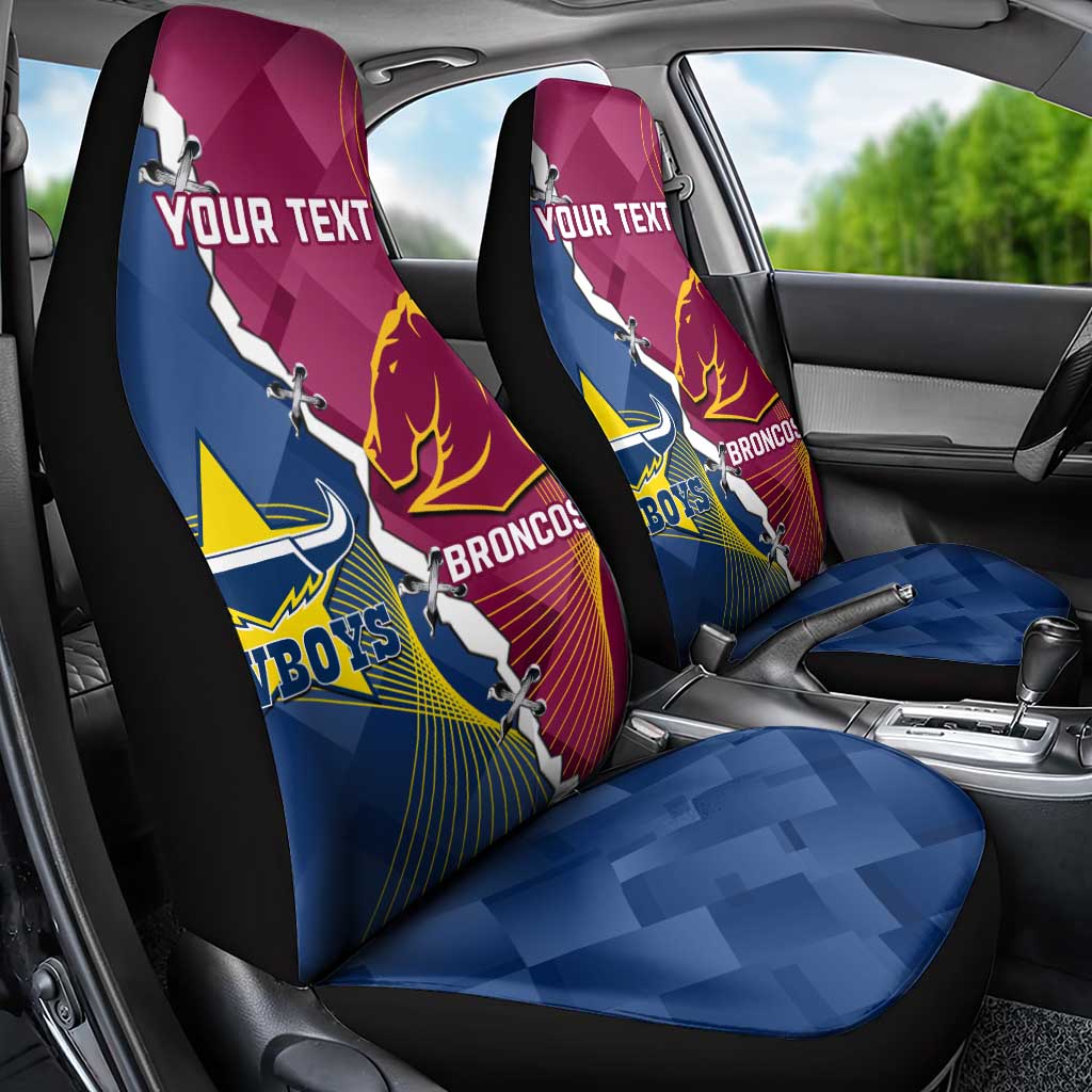 Custom Cowboys And Broncos Rugby Car Seat Cover Dynamic Style