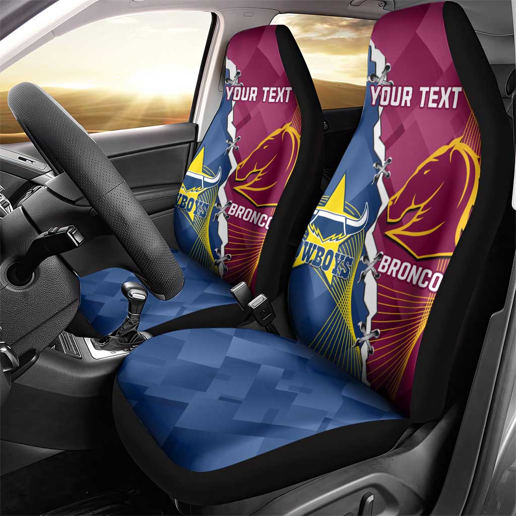 Custom Cowboys And Broncos Rugby Car Seat Cover Dynamic Style