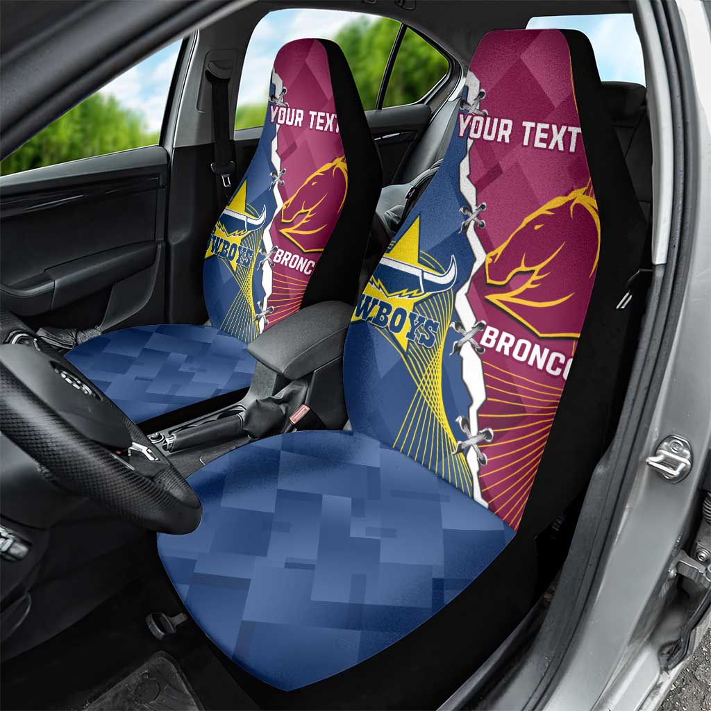 Custom Cowboys And Broncos Rugby Car Seat Cover Dynamic Style