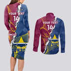 Custom Cowboys And Broncos Rugby Couples Matching Long Sleeve Bodycon Dress and Long Sleeve Button Shirt Dynamic Style