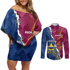 Custom Cowboys And Broncos Rugby Couples Matching Off Shoulder Short Dress and Long Sleeve Button Shirt Dynamic Style