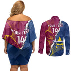 Custom Cowboys And Broncos Rugby Couples Matching Off Shoulder Short Dress and Long Sleeve Button Shirt Dynamic Style