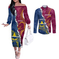 Custom Cowboys And Broncos Rugby Couples Matching Off The Shoulder Long Sleeve Dress and Long Sleeve Button Shirt Dynamic Style