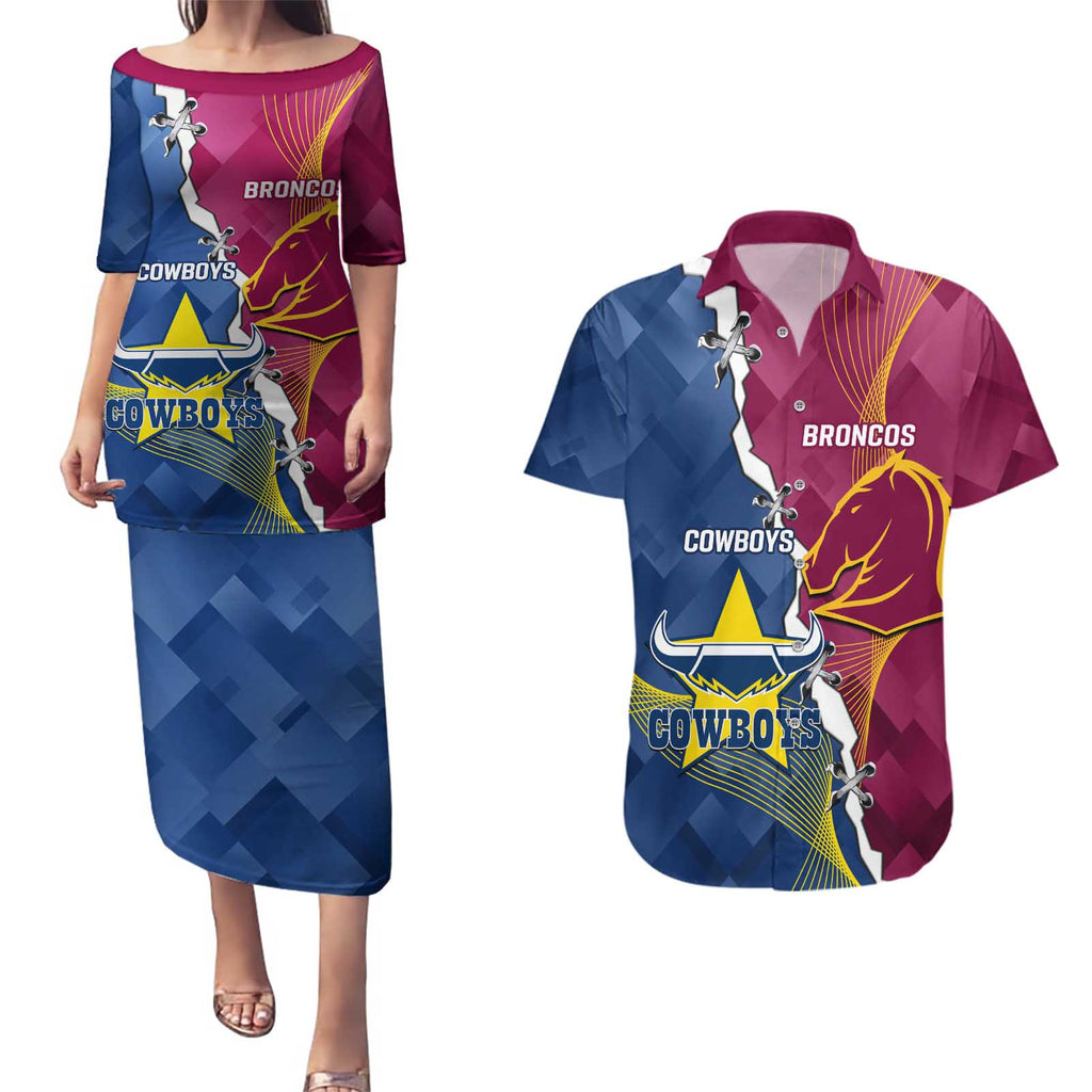 Custom Cowboys And Broncos Rugby Couples Matching Puletasi and Hawaiian Shirt Dynamic Style