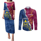 Custom Cowboys And Broncos Rugby Couples Matching Puletasi and Long Sleeve Button Shirt Dynamic Style