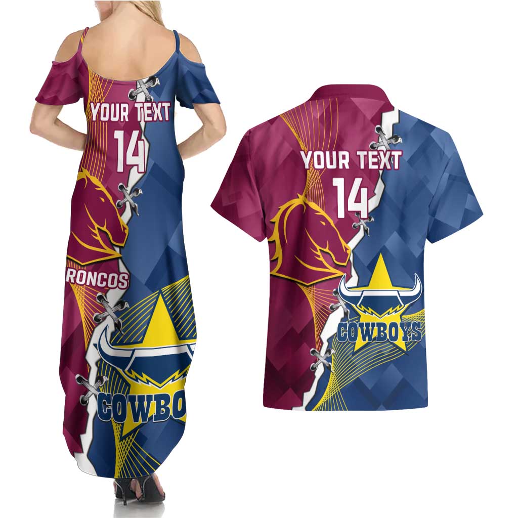 Custom Cowboys And Broncos Rugby Couples Matching Summer Maxi Dress and Hawaiian Shirt Dynamic Style