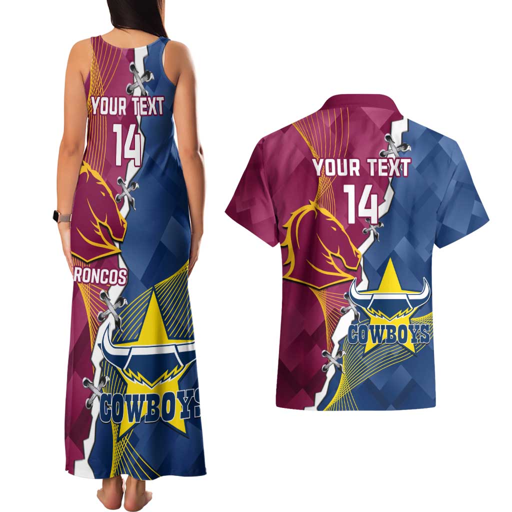 Custom Cowboys And Broncos Rugby Couples Matching Tank Maxi Dress and Hawaiian Shirt Dynamic Style