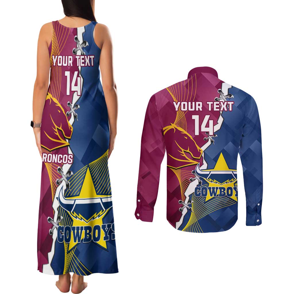 Custom Cowboys And Broncos Rugby Couples Matching Tank Maxi Dress and Long Sleeve Button Shirt Dynamic Style