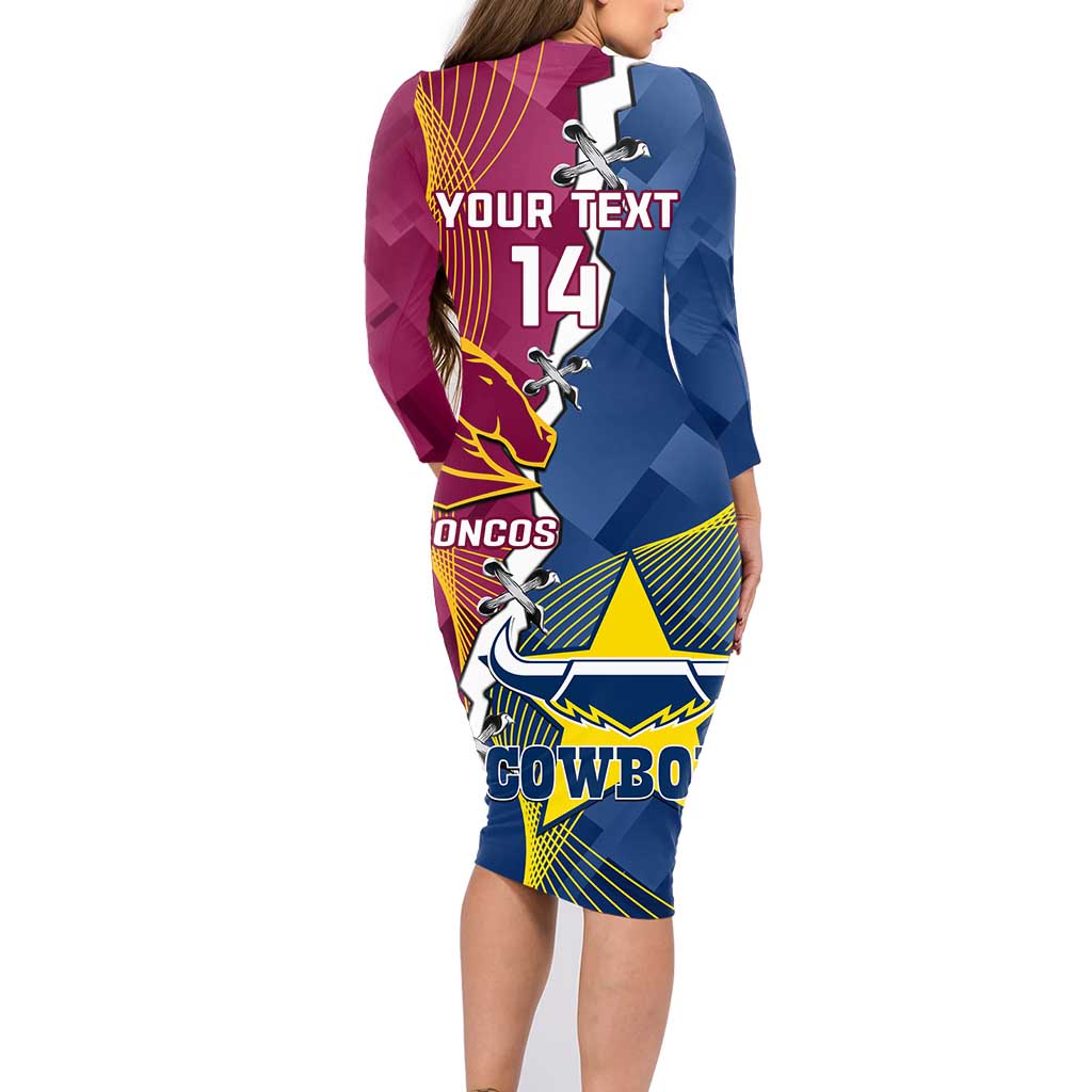Custom Cowboys And Broncos Rugby Family Matching Long Sleeve Bodycon Dress and Hawaiian Shirt Dynamic Style
