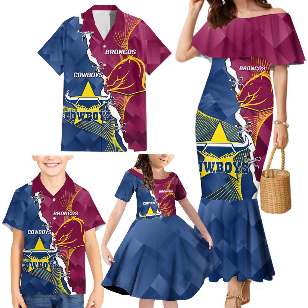Custom Cowboys And Broncos Rugby Family Matching Mermaid Dress and Hawaiian Shirt Dynamic Style