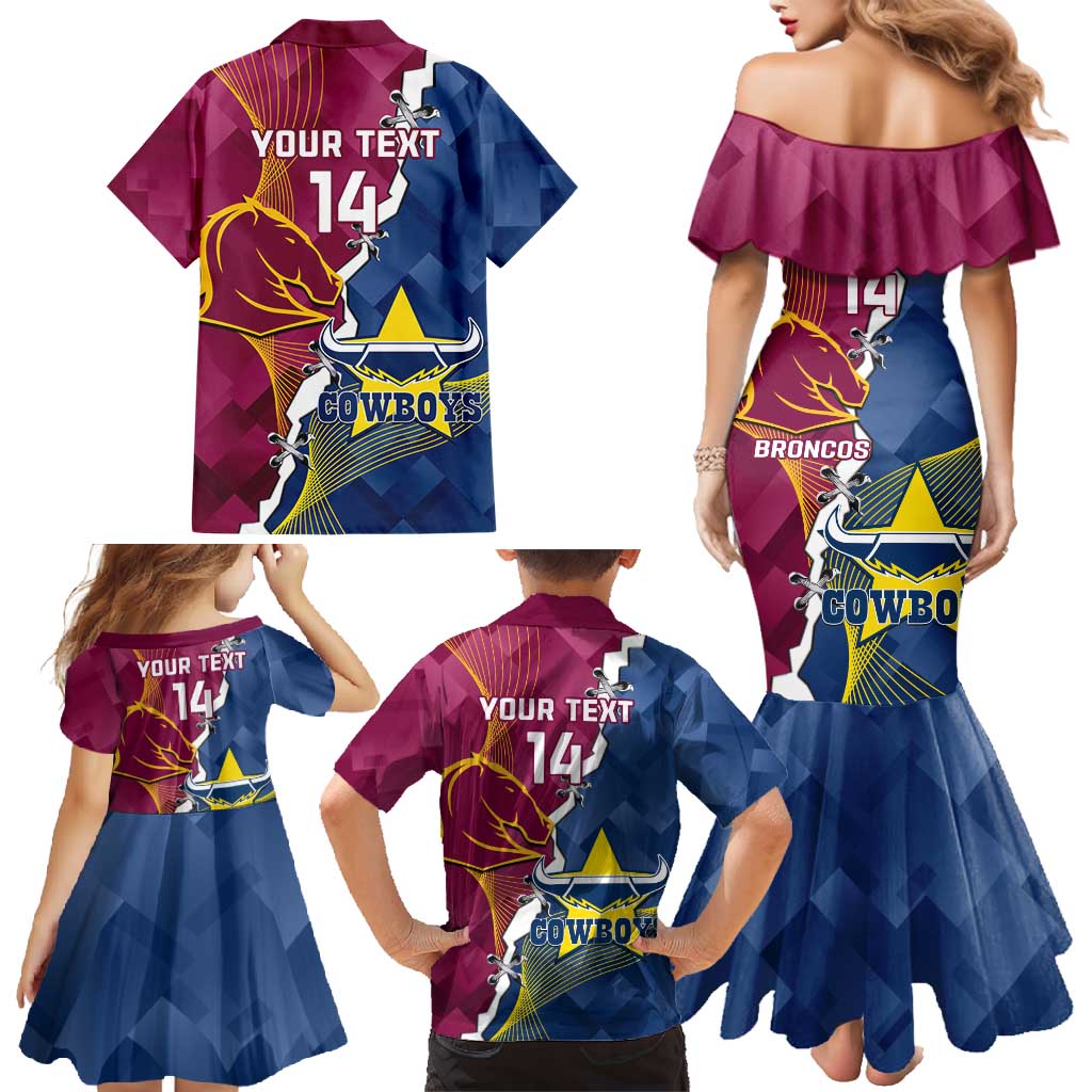 Custom Cowboys And Broncos Rugby Family Matching Mermaid Dress and Hawaiian Shirt Dynamic Style