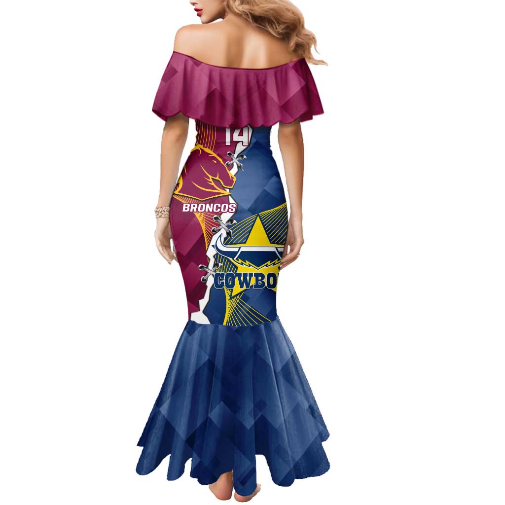 Custom Cowboys And Broncos Rugby Family Matching Mermaid Dress and Hawaiian Shirt Dynamic Style