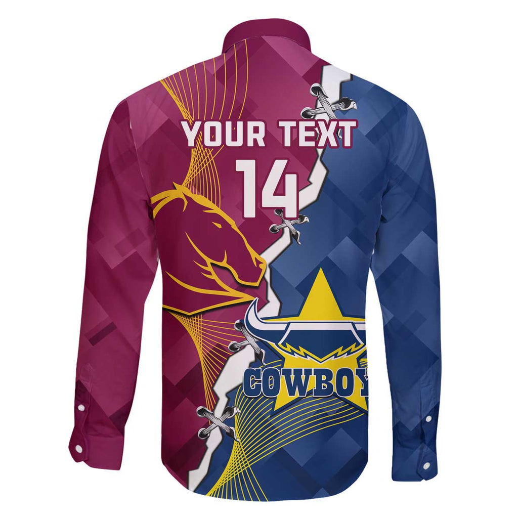 Custom Cowboys And Broncos Rugby Family Matching Off The Shoulder Long Sleeve Dress and Hawaiian Shirt Dynamic Style