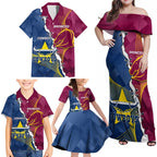 Custom Cowboys And Broncos Rugby Family Matching Off Shoulder Maxi Dress and Hawaiian Shirt Dynamic Style