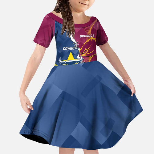 Custom Cowboys And Broncos Rugby Family Matching Off Shoulder Maxi Dress and Hawaiian Shirt Dynamic Style