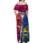 Custom Cowboys And Broncos Rugby Family Matching Off Shoulder Maxi Dress and Hawaiian Shirt Dynamic Style