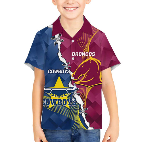 Custom Cowboys And Broncos Rugby Family Matching Off Shoulder Maxi Dress and Hawaiian Shirt Dynamic Style