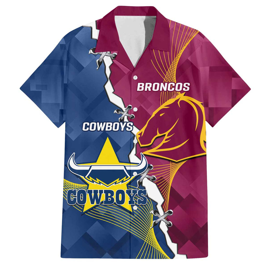 Custom Cowboys And Broncos Rugby Family Matching Off Shoulder Short Dress and Hawaiian Shirt Dynamic Style
