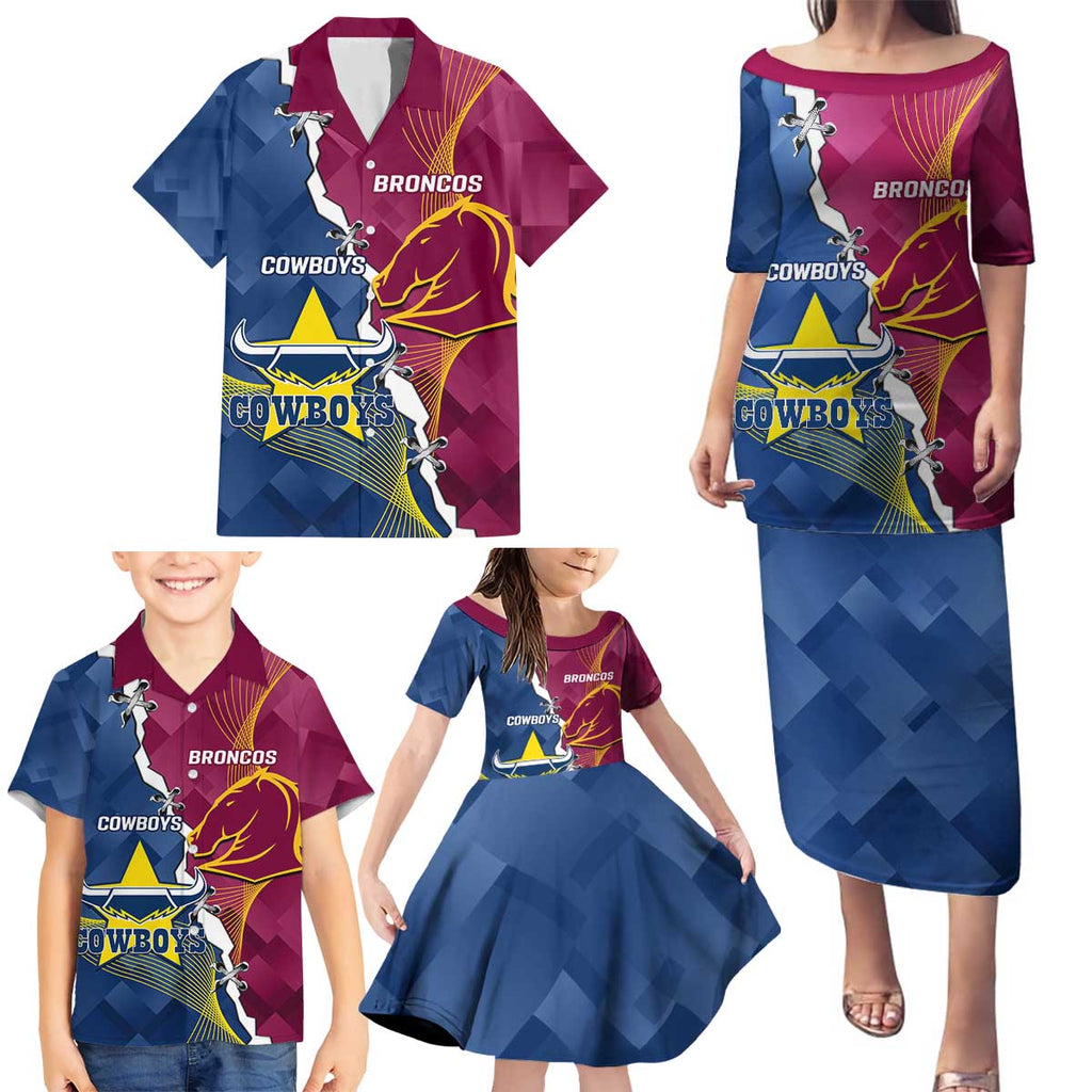 Custom Cowboys And Broncos Rugby Family Matching Puletasi and Hawaiian Shirt Dynamic Style